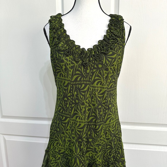 Dressbarn Ruffle Tiered Midi Dress Womens 6 Green Whimsigoth Fairycore Garden - Picture 3 of 13
